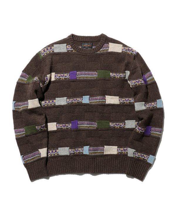 pilgrim surf supply Jacquard Fair Isle Stripe 5G Crew Brown