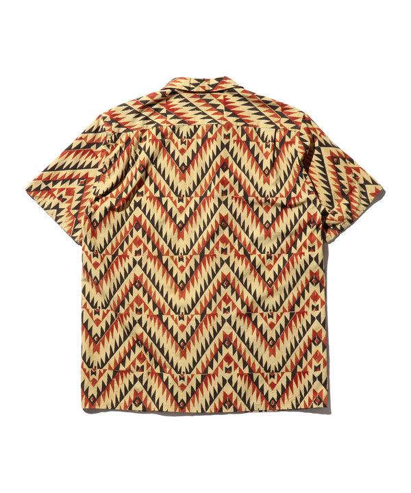 Pilgrim Surf Supply Open Collar Block Print Shirt (Zig Zag) Beige