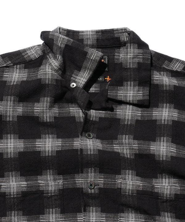 Pilgrim Surf Supply Open Collar Brushed Satin Plaid Shirt Black