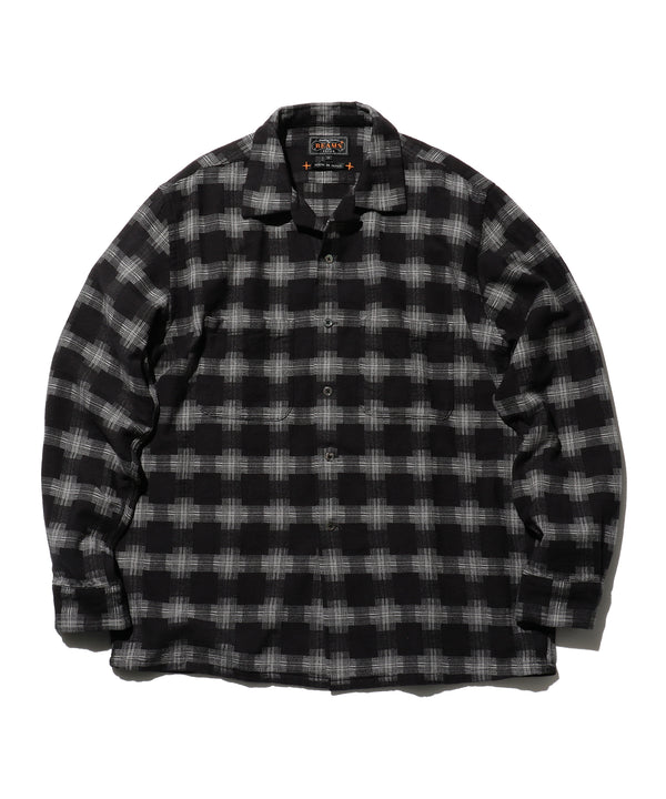 pilgrim surf supply Open Collar Brushed Satin Plaid Shirt Black