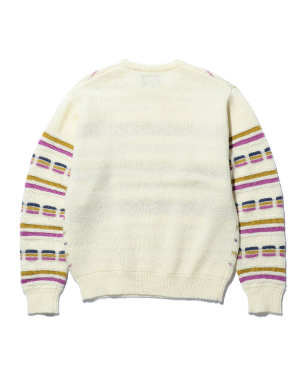 Pilgrim Surf Supply Jacquard Stripe Crew Off White