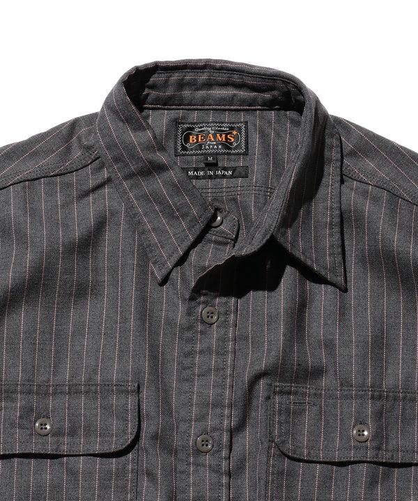 Pilgrim Surf Supply WORK Uniform Serge Pin Stripe Shirt Grey