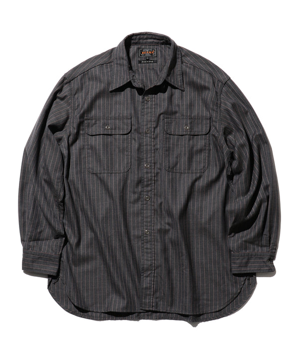 pilgrim surf supply WORK Uniform Serge Pin Stripe Shirt Grey