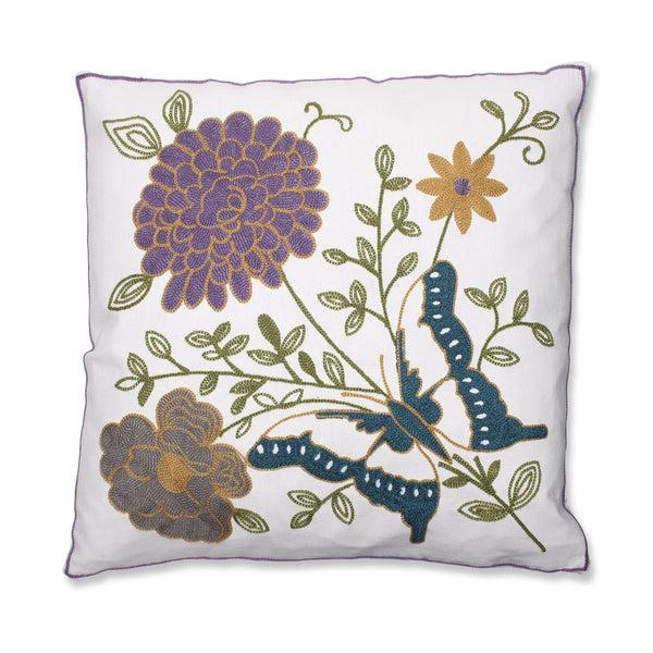 pillow perfect Butterfly Floral 18-Inch Embroidered Throw Pillow
