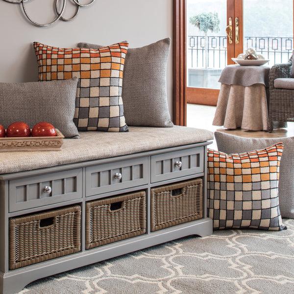 Pillow Perfect Checker Board Grey-Orange-Cream 16.5-Inch Throw Pillow