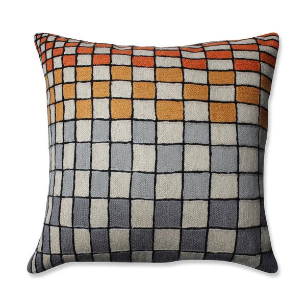 pillow perfect Checker Board Grey-Orange-Cream 16.5-Inch Throw Pillow