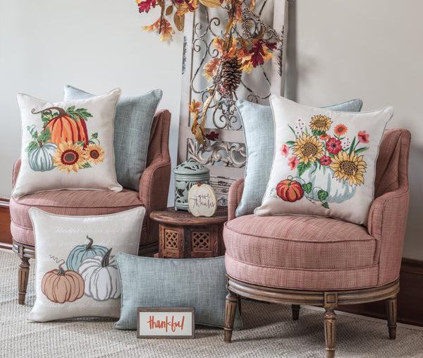 Pillow Perfect Harvest Bouquet Embroidered Decorative Pillow Autumn