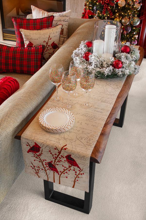 Pillow Perfect Indoor Christmas Embroidered Birds Red Plaid Cardinal 72-inch Table Runner
