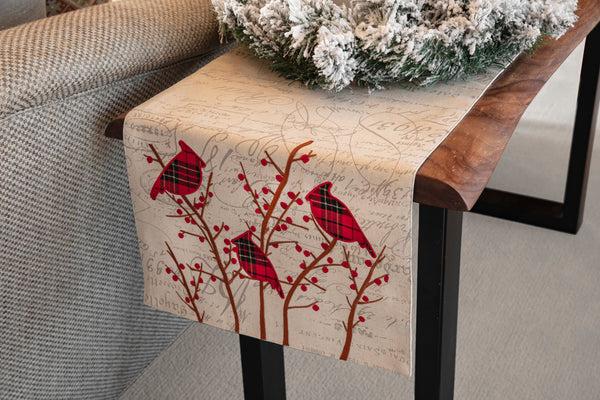 Pillow Perfect Indoor Christmas Embroidered Birds Red Plaid Cardinal 72-inch Table Runner