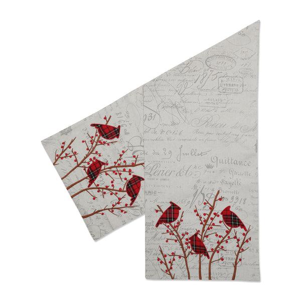 pillow perfect Indoor Christmas Embroidered Birds Red Plaid Cardinal 72-inch Table Runner