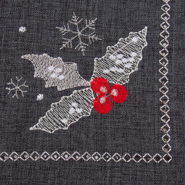 Pillow Perfect Indoor Christmas Holly Grey Placemat (Set Of 2)