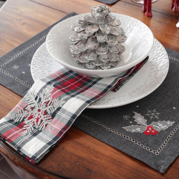 Pillow Perfect Indoor Christmas Holly Grey Placemat (Set Of 2)