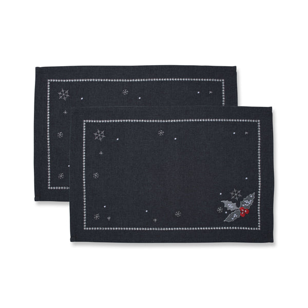 pillow perfect Indoor Christmas Holly Grey Placemat (Set of 2)