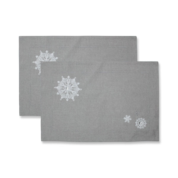pillow perfect Indoor Christmas Snowflakes Grey Placemat (Set of 2)