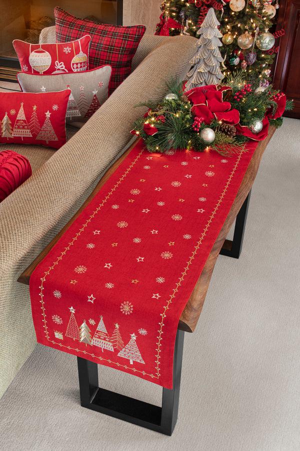 Pillow Perfect Indoor Christmas Star Topped Trees 72-inch Table Runner