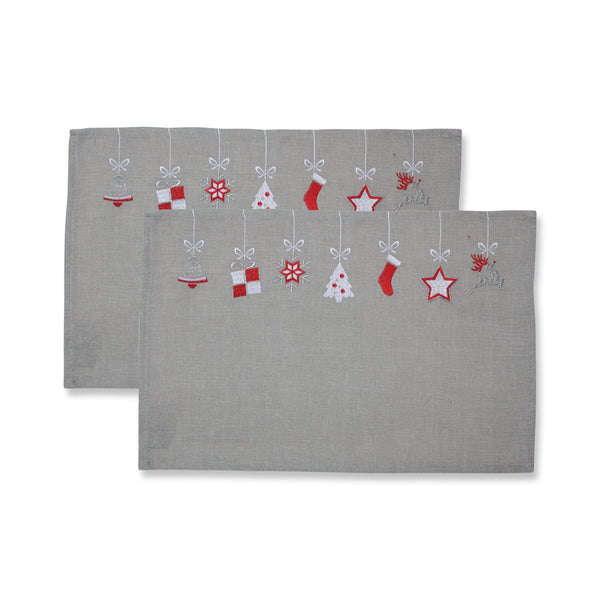 pillow perfect Indoor Hanging Christmas Ornaments Grey/Red Placemat (Set of 2)