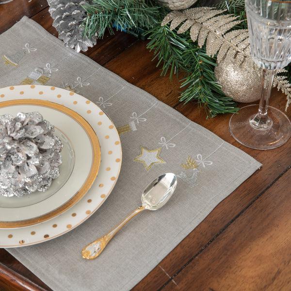 Pillow Perfect Indoor Hanging Christmas Ornaments Grey/White Placemat (Set Of 2)