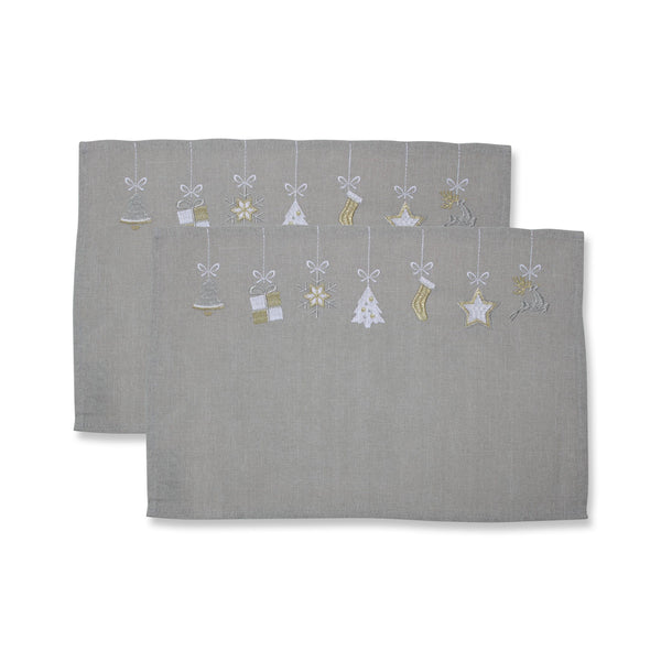 pillow perfect Indoor Hanging Christmas Ornaments Grey/White Placemat (Set of 2)