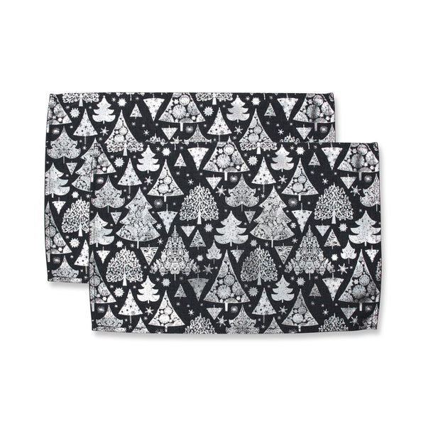 pillow perfect Indoor Metallic Christmas Trees Gray Placemat (Set of 2)
