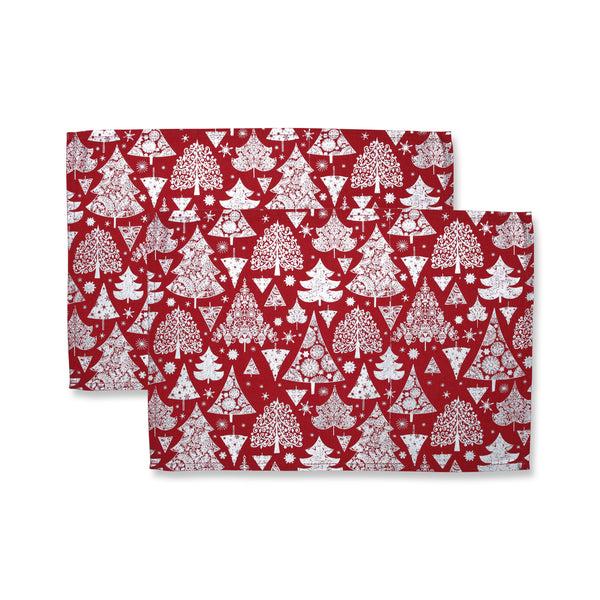 pillow perfect Indoor Metallic Christmas Trees Red Placemat (Set of 2)