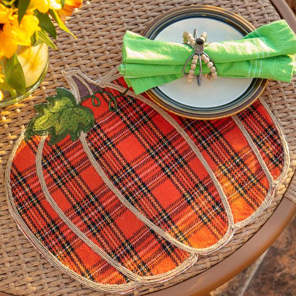 Pillow Perfect Indoor Pumpkin Plaid Orange Placemat