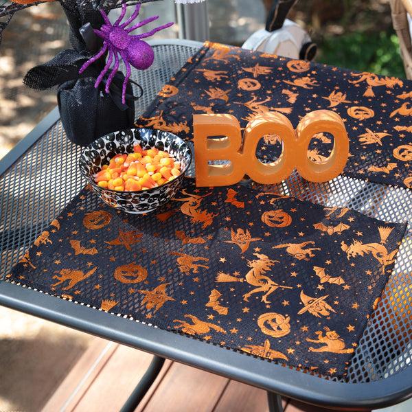 Pillow Perfect Metallic Halloween Black/Orange Placemat (Set Of 2)