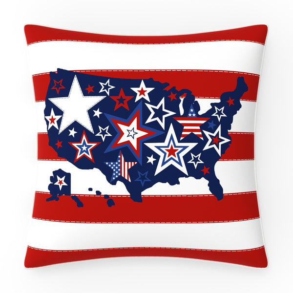 Pillow Perfect Patriotic Outdoor Reversible Decorative Throw Pillow In One Flag One Nation Red 18"x18" Complete Pillow With Welt Cord
