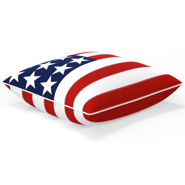 Pillow Perfect Patriotic Outdoor Reversible Decorative Throw Pillow In One Flag One Nation Red 18"x18" Complete Pillow With Welt Cord