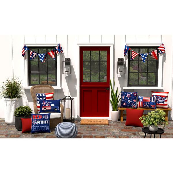 Pillow Perfect Patriotic Outdoor Reversible Decorative Throw Pillow In One Flag One Nation Red 18"x18" Complete Pillow With Welt Cord