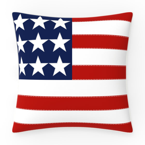 pillow perfect Patriotic Outdoor Reversible Decorative Throw Pillow in One Flag One Nation Red 18"x18" Complete Pillow with Welt Cord