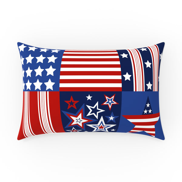 Pillow Perfect Patriotic Outdoor Reversible Decorative Throw Pillow In Patriotic Truck Blue 12"x18" Complete Pillow With Welt Cord