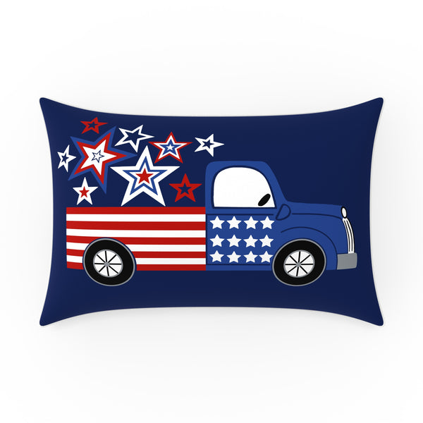 pillow perfect Patriotic Outdoor Reversible Decorative Throw Pillow in Patriotic Truck Blue 12"x18" Complete Pillow with Welt Cord