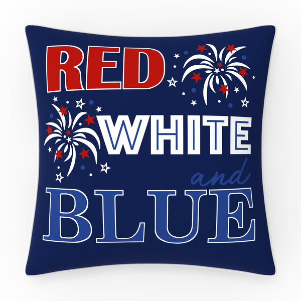 pillow perfect Patriotic Outdoor Reversible Decorative Throw Pillow in Red White and Blue 18"x18" Complete Pillow with Welt Cord