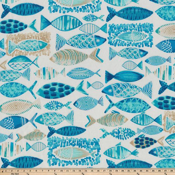 Pillow Perfect Hooked Seaside Blue Fabric
