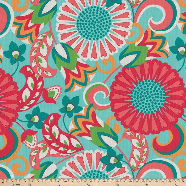 Pillow Perfect Sophia Turquoise/Coral Fabric