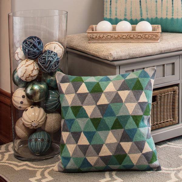 Pillow Perfect Triangle Grid Blue-Grey 16.5-Inch Throw Pillow