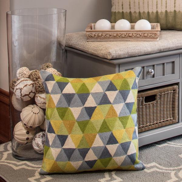 Pillow Perfect Triangle Grid Green-Grey 16.5-Inch Throw Pillow