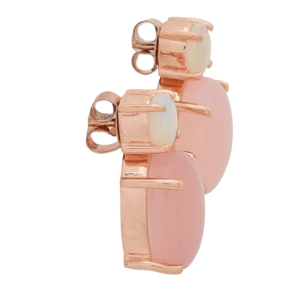 Pin Up Girl 18K Gold Plated 14x10mm Oval Pink Chalcedony & Ethiopian Opal Drop Earrings