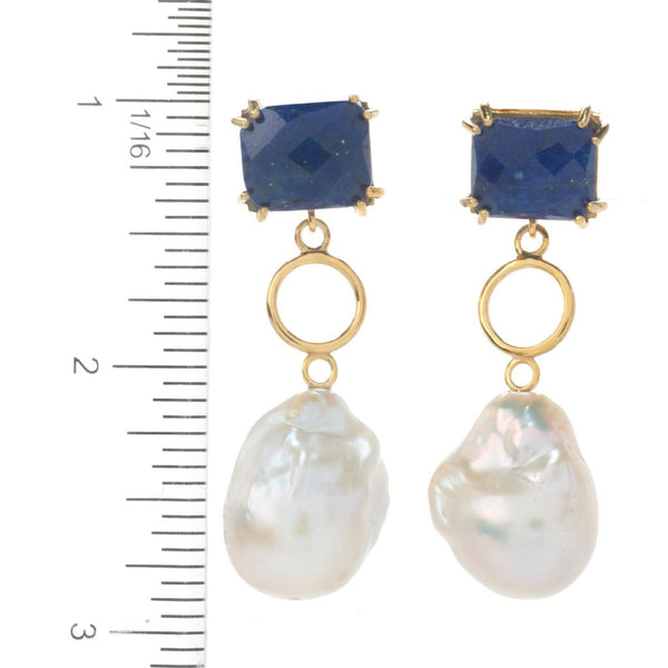 Pin Up Girl 18K Gold Plated Choice Of Opaque Gemstone & Baroque Cultured Pearl Earrings