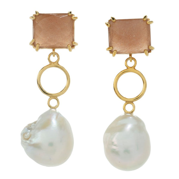 Pin Up Girl 18K Gold Plated Choice Of Opaque Gemstone & Baroque Cultured Pearl Earrings