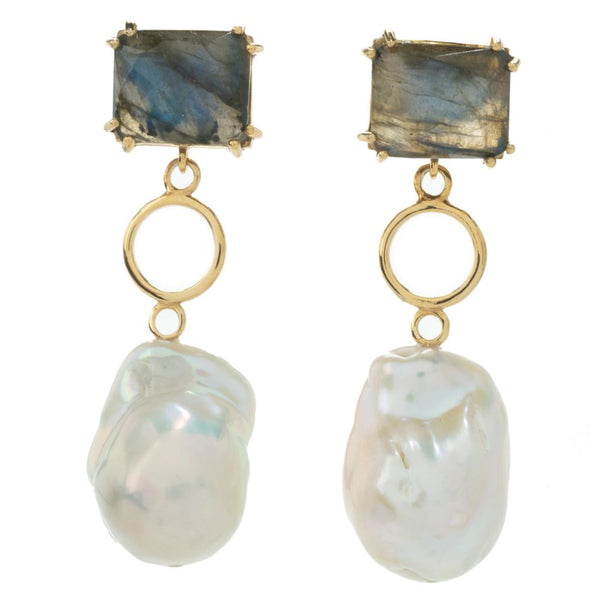 pin up girl 18K Gold Plated Choice of Opaque Gemstone & Baroque Cultured Pearl Earrings