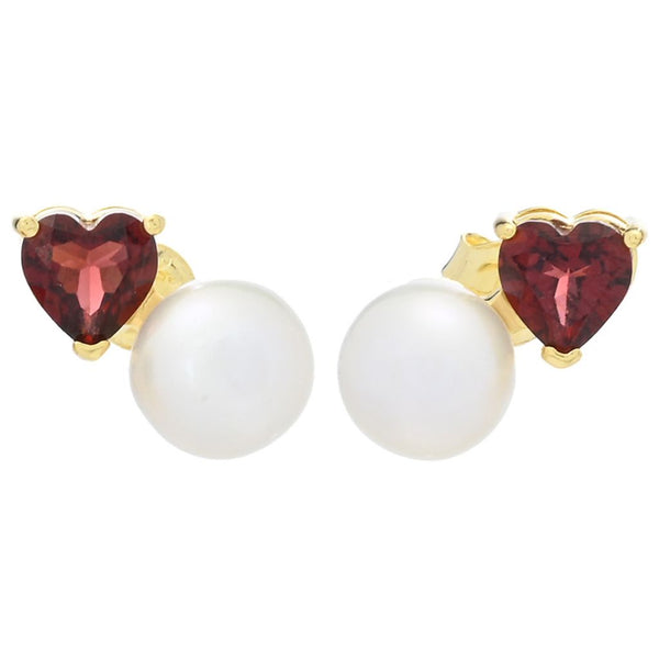 pin up girl 18K Gold Plated "Hollywood" Cultured Pearl & Gem "Toi et Moi" Stud Earrings