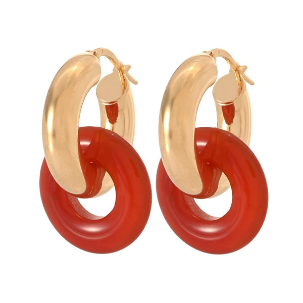 pin up girl 18K Gold Plated Tubing Tigers Eye Hoop Earrings | Toscana Italiana