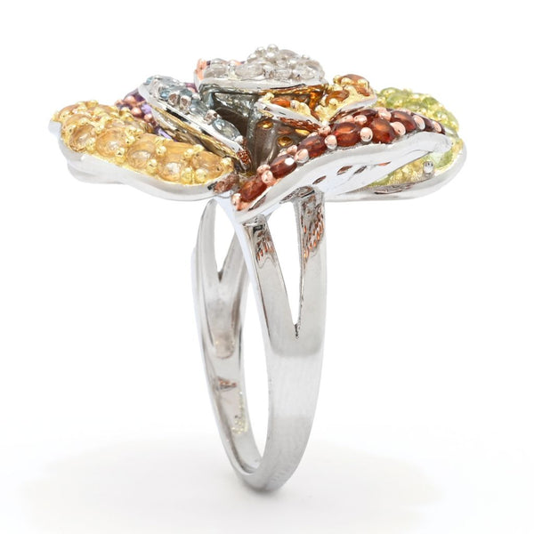 Pin Up Girl 18K Gold & Platinum Plated 4.92ctw Multi Gem Blooming Flower High Set Ring