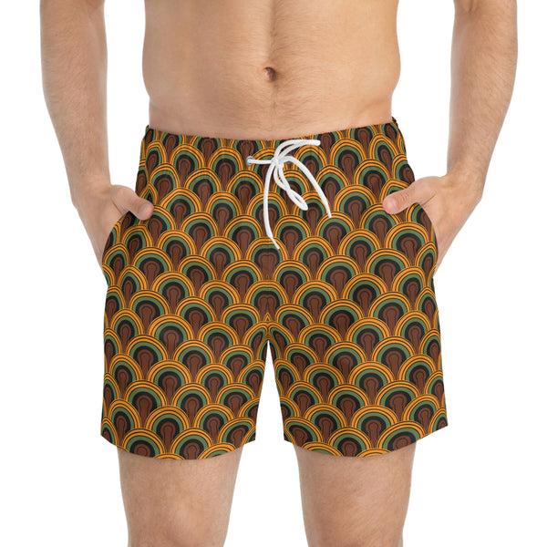 pin up girl 1970's Vintage Room 237 Print Men's Swim Trunks | Pinup Couture Swim