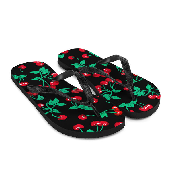 Pin Up Girl 90s Vintage Thong Flip-Flop Beach Sandals In Black Cherry Print | Pinup Couture