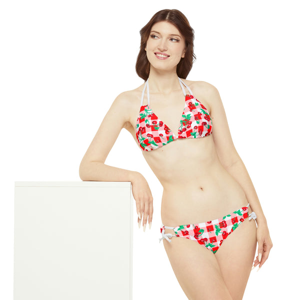 Pin Up Girl Alex Red Gingham Vintage Cherry Print Strappy Bikini Set | Pinup Couture Swim