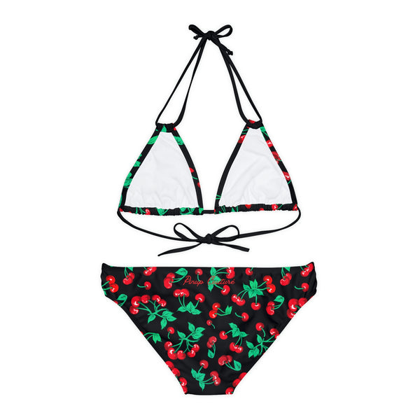 Pin Up Girl Alex Strappy Bikini Set In Black Vintage Cherry Print| Pinup Couture Swim