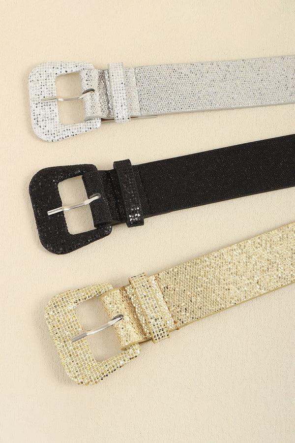 Pin Up Girl All The Rock Stars 70s Glam PU Leather Glitter Belt In Black Gold And Silver