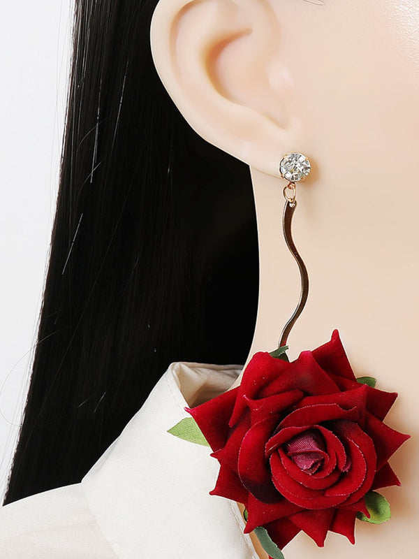 Pin Up Girl Alloy Rose Dangle Earrings | 2 Colors | Poundton